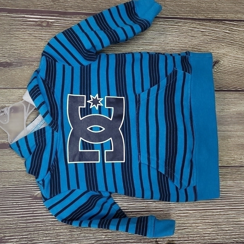 Boys DC Star Hoodie Sweatshirt Sz 12M Aqua Blue Black Striped